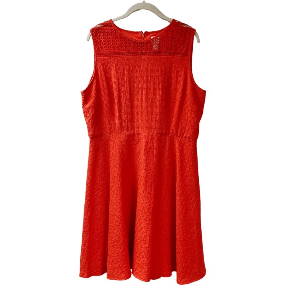 Classic Mature Casual Crochet Textured CHICOS Fit & Flare Dress SZ 2 Large Red